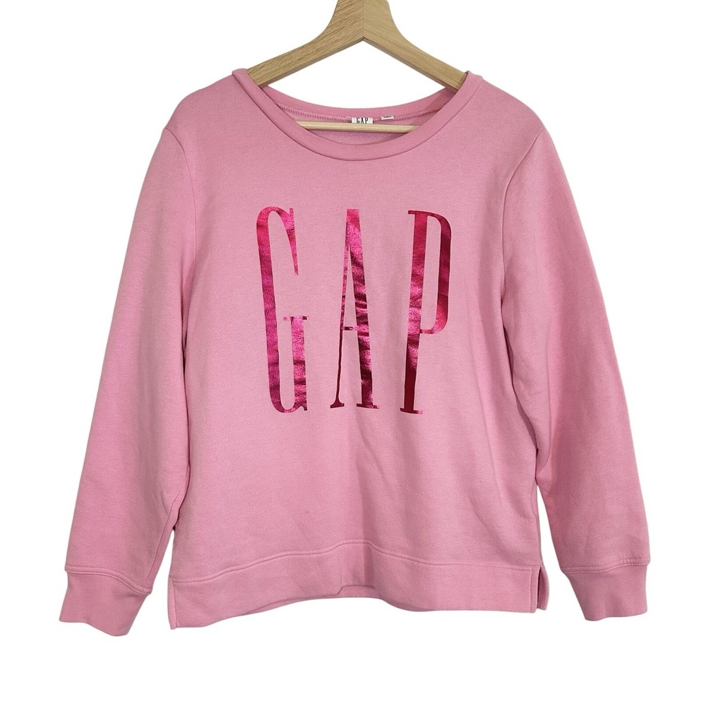 GAP Women's MEDIUM Logo Pink Crewneck Sweatshirt Pullover Barbiecore Fleece